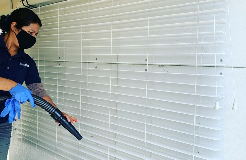 Window blinds are cleaned professionally.